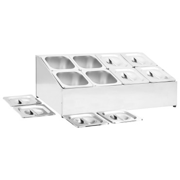 vidaXL Βάση για Λεκάνες Gastronorm με 8 Σκεύη GN 1/6 Ανοξείδωτο Ατσάλι