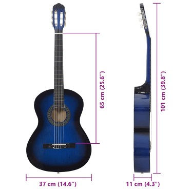 vidaXL Κλασική Κιθάρα για Αρχάριους Μπλε 4/4 39'' από Ξύλο Φιλύρας