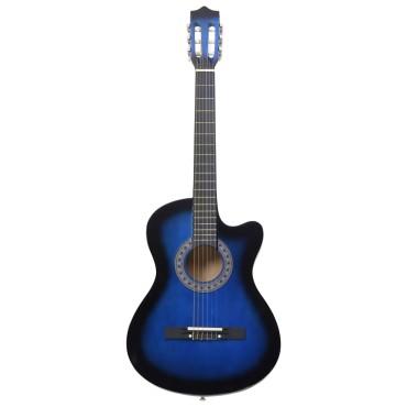 vidaXL Κιθάρα Western Classical Cutaway Σετ 12 Τεμ. 6 Χορδές Μπλε 38"