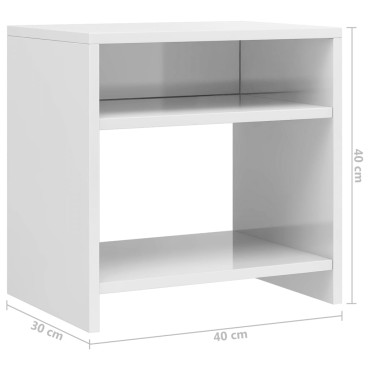 vidaXL Κομοδίνα 2 τεμ. Γυαλιστερό Λευκό 40x30x40cm από Επεξ. Ξύλο
