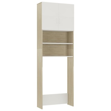 vidaXL Ντουλάπι Πλυντηρ. Λευκό και Sonoma Δρυς 64 x 25,5 x 190 εκ.