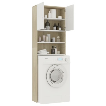 vidaXL Ντουλάπι Πλυντηρ. Λευκό και Sonoma Δρυς 64 x 25,5 x 190 εκ.
