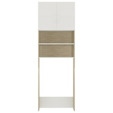 vidaXL Ντουλάπι Πλυντηρ. Λευκό και Sonoma Δρυς 64 x 25,5 x 190 εκ.