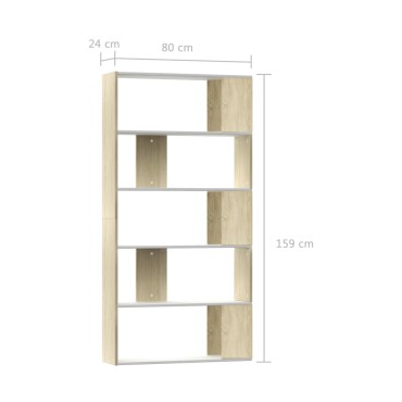 vidaXL Βιβλιοθήκη/Διαχωρισ. Λευκό/Sonoma Δρυς 80x24x159cm 1 τεμ.