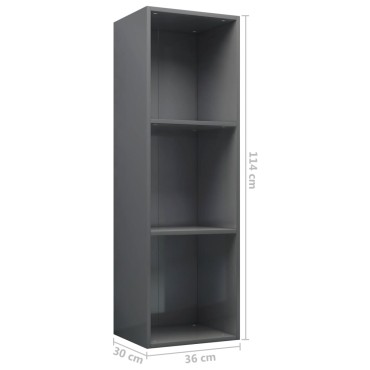 vidaXL Βιβλιοθήκη/Έπιπλο TV Γυαλιστερό Γκρι 36x30x114cm Επεξ. Ξύλο 1 τεμ.
