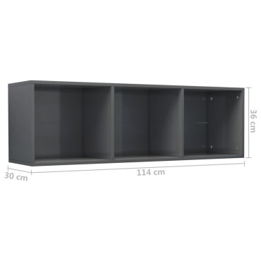 vidaXL Βιβλιοθήκη/Έπιπλο TV Γυαλιστερό Γκρι 36x30x114cm Επεξ. Ξύλο 1 τεμ.