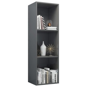 vidaXL Βιβλιοθήκη/Έπιπλο TV Γυαλιστερό Γκρι 36x30x114cm Επεξ. Ξύλο 1 τεμ.