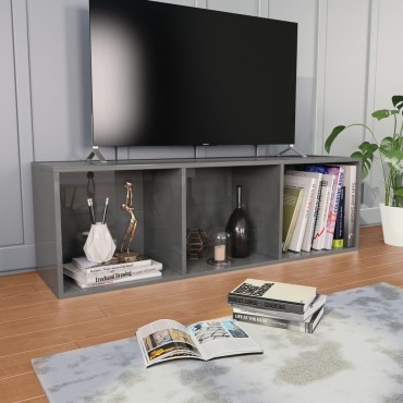 vidaXL Βιβλιοθήκη/Έπιπλο TV Γυαλιστερό Γκρι 36x30x114cm Επεξ. Ξύλο 1 τεμ.