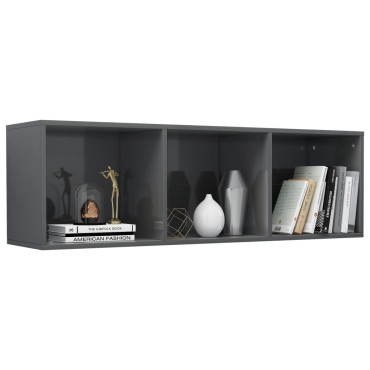vidaXL Βιβλιοθήκη/Έπιπλο TV Γυαλιστερό Γκρι 36x30x114cm Επεξ. Ξύλο 1 τεμ.