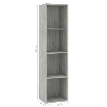 vidaXL Βιβλιοθήκη/Έπιπλο TV Γκρι Σκυροδέματος 36x30x143cm Επεξ. Ξύλο 1 τεμ.