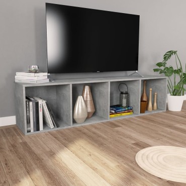 vidaXL Βιβλιοθήκη/Έπιπλο TV Γκρι Σκυροδέματος 36x30x143cm Επεξ. Ξύλο 1 τεμ.