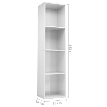 vidaXL Βιβλιοθήκη/Έπιπλο TV Γυαλιστερό Λευκό 36x30x143cm Επεξ. Ξύλο 1 τεμ.