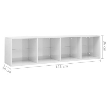 vidaXL Βιβλιοθήκη/Έπιπλο TV Γυαλιστερό Λευκό 36x30x143cm Επεξ. Ξύλο 1 τεμ.