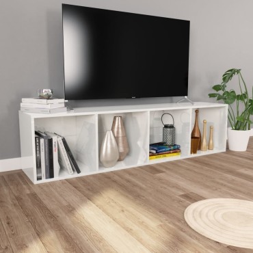 vidaXL Βιβλιοθήκη/Έπιπλο TV Γυαλιστερό Λευκό 36x30x143cm Επεξ. Ξύλο 1 τεμ.