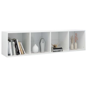 vidaXL Βιβλιοθήκη/Έπιπλο TV Γυαλιστερό Λευκό 36x30x143cm Επεξ. Ξύλο 1 τεμ.