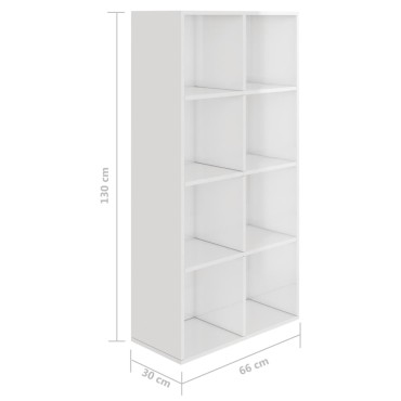 vidaXL Ραφιέρα/Βιβλιοθήκη Γυαλιστερό Λευκό 66x30x130cm Επεξ. Ξύλο 1 τεμ.