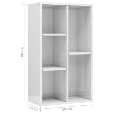 vidaXL Ραφιέρα / Βιβλιοθήκη Γυαλιστερό Λευκό 50x25x80cm Επεξ. Ξύλο 1 τεμ.