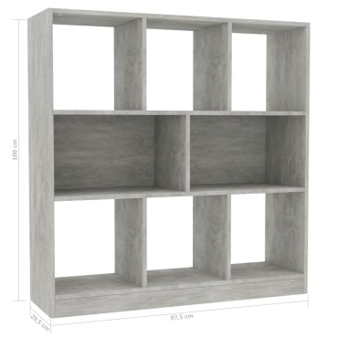 vidaXL Βιβλιοθήκη Γκρι Σκυροδέματος 97,5x29,5x100cm Επεξ. Ξύλο 1 τεμ.
