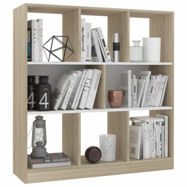 vidaXL Βιβλιοθήκη Λευκή/Sonoma Δρυς 97,5x29,5x100cm από Επεξ. Ξύλο 1 τεμ.