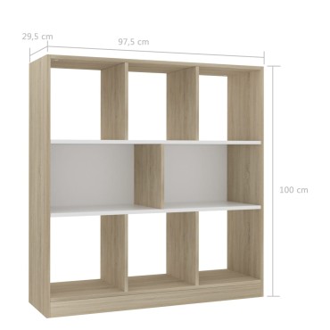 vidaXL Βιβλιοθήκη Λευκή/Sonoma Δρυς 97,5x29,5x100cm από Επεξ. Ξύλο 1 τεμ.