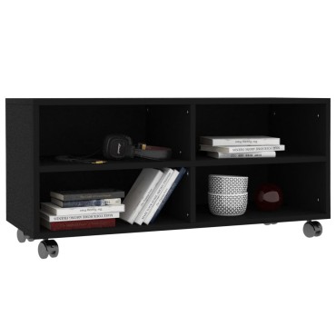 vidaXL Έπιπλο Τηλεόρασης με Ρόδες Μαύρο 90x35x35cm από Επεξ. Ξύλο