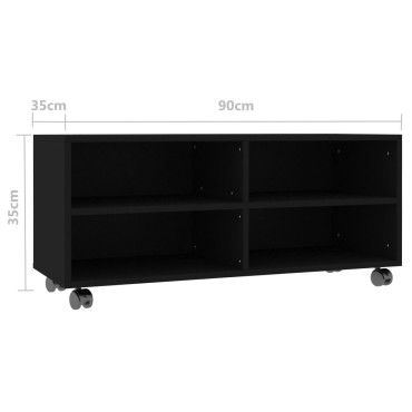 vidaXL Έπιπλο Τηλεόρασης με Ρόδες Μαύρο 90x35x35cm από Επεξ. Ξύλο