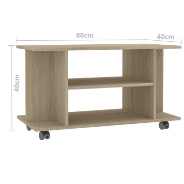 vidaXL Έπιπλο Τηλεόρασης με Ρόδες Sonoma Δρυς 80x40x45cm Επεξ. Ξύλο