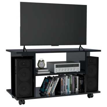 800196 vidaXL TV Cabinet with Castors High Gloss Black 80x40x40cm Chipboard