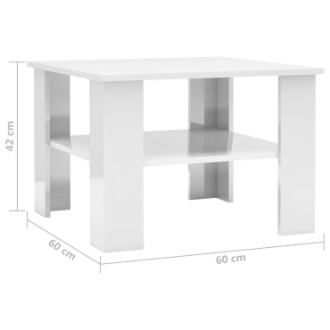 vidaXL Τραπεζάκι Σαλονιού Γυαλιστερό Λευκό 60x60x42cm Επεξ. Ξύλο 1 τεμ.