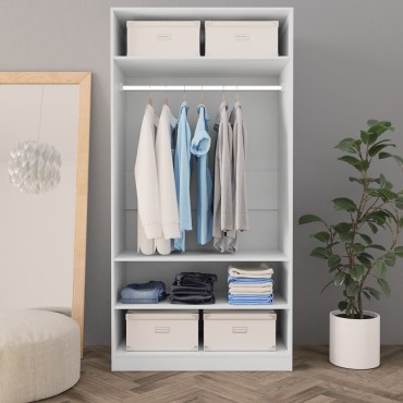 vidaXL Ντουλάπα Λευκή 100x50x200cm από Επεξ. Ξύλο 1 τεμ.