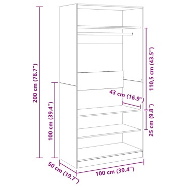 vidaXL Ντουλάπα Χρώμα Sonoma Δρυς 100x50x200cm από Επεξ. Ξύλο 1 τεμ.