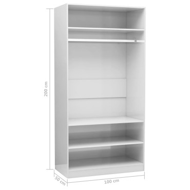vidaXL Ντουλάπα Γυαλιστερό Λευκό 100x50x200cm από Επεξ. Ξύλο 1 τεμ.