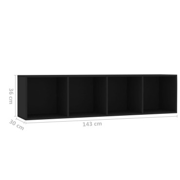 vidaXL Βιβλιοθήκη/Έπιπλο Τηλεόρασης Μαύρο 143x30x36cm 1 τεμ.
