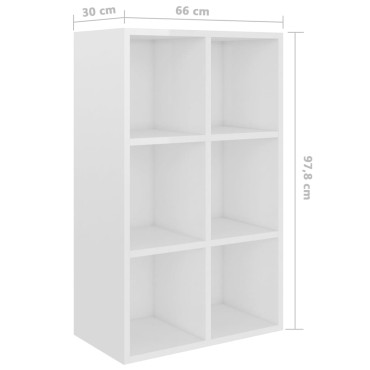 vidaXL Ραφιέρα/Βιβλιοθήκη Γυαλιστερό Λευκό 66x30x98cm Επεξ. Ξύλο 1 τεμ.