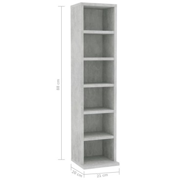vidaXL Έπιπλο για CD Γκρι Σκυροδέματος 21x20x88cm Επεξεργασμένο Ξύλο 1 τεμ.