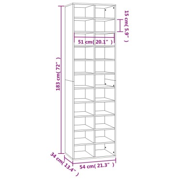 vidaXL Παπουτσοθήκη Γκρι Σκυροδέματος 54x34x183cm Επεξεργασμένο Ξύλο