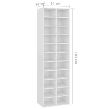 vidaXL Παπουτσοθήκη Γυαλιστερό Λευκό 54x34x183cm από Επεξ. Ξύλο