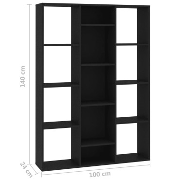 vidaXL Διαχωριστικό/Βιβλιοθήκη Μαύρο 100x24x140cm από Επεξ. Ξύλο 1 τεμ.