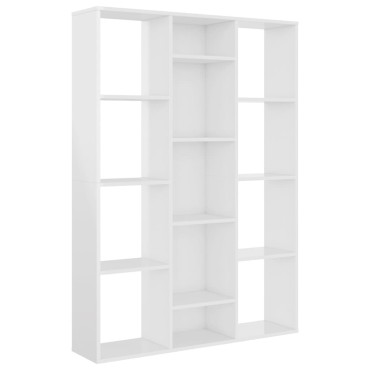 vidaXL Διαχωριστικό/Βιβλιοθήκη Γυαλ. Λευκό 100x24x140cm Επεξ. Ξύλο 1 τεμ.