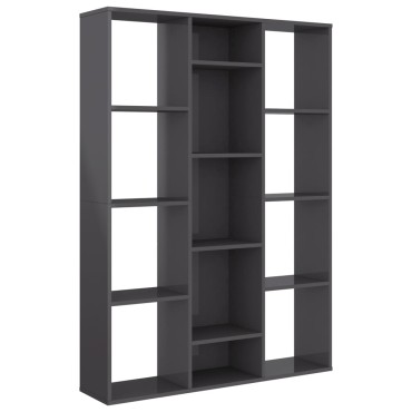 vidaXL Διαχωριστικό/Βιβλιοθήκη Γυαλ. Γκρι 100x24x140cm Μοριοσανίδα 1 τεμ.