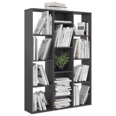 vidaXL Διαχωριστικό/Βιβλιοθήκη Γυαλ. Γκρι 100x24x140cm Μοριοσανίδα 1 τεμ.