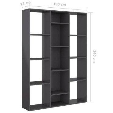 vidaXL Διαχωριστικό/Βιβλιοθήκη Γυαλ. Γκρι 100x24x140cm Μοριοσανίδα 1 τεμ.