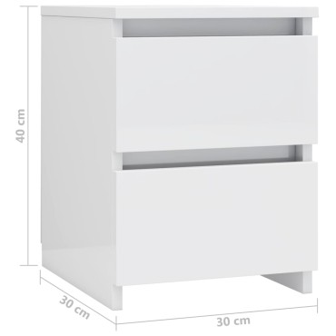 vidaXL Κομοδίνο Γυαλιστερό Λευκό 30x30x40cm από Επεξ. Ξύλο 1 τεμ.