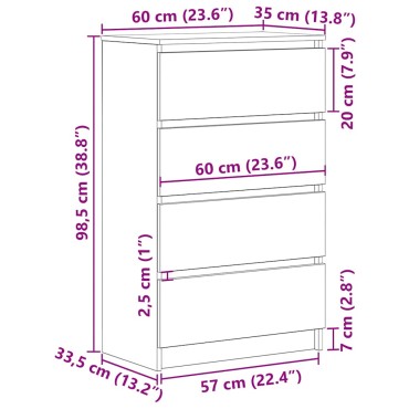 vidaXL Συρταριέρα Γκρι Σκυροδέματος 60x35x98,5cm Επεξεργασμένο Ξύλο 1 τεμ.
