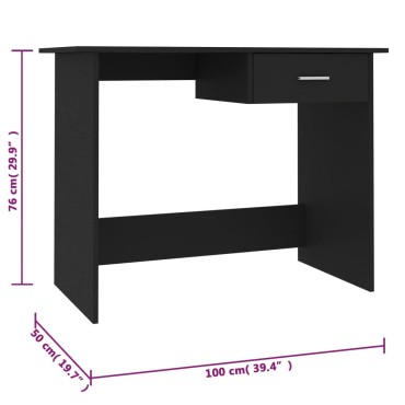 vidaXL Γραφείο Μαύρο 100x50x76cm από Επεξ. Ξύλο 1 τεμ.