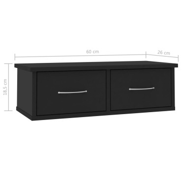 vidaXL Ράφι Τοίχου με Συρτάρια Μαύρο 60x26x18,5cm από Επεξ. Ξύλο 1 τεμ.