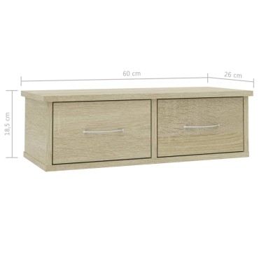 vidaXL Ράφι Τοίχου με Συρτάρια Sonoma Δρυς 60x26x18,5cm Επεξ. Ξύλο 1 τεμ.