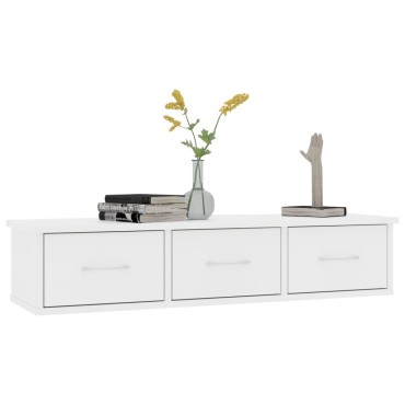 vidaXL Ράφι Τοίχου με Συρτάρια Λευκό 88x26x18,5cm από Επεξ. Ξύλο 1 τεμ.
