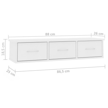 vidaXL Ράφι Τοίχου με Συρτάρια Λευκό 88x26x18,5cm από Επεξ. Ξύλο 1 τεμ.