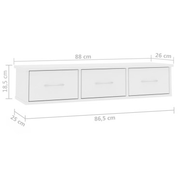vidaXL Ράφι Τοίχου με Συρτάρια Λευκό 88x26x18,5cm από Επεξ. Ξύλο 1 τεμ.